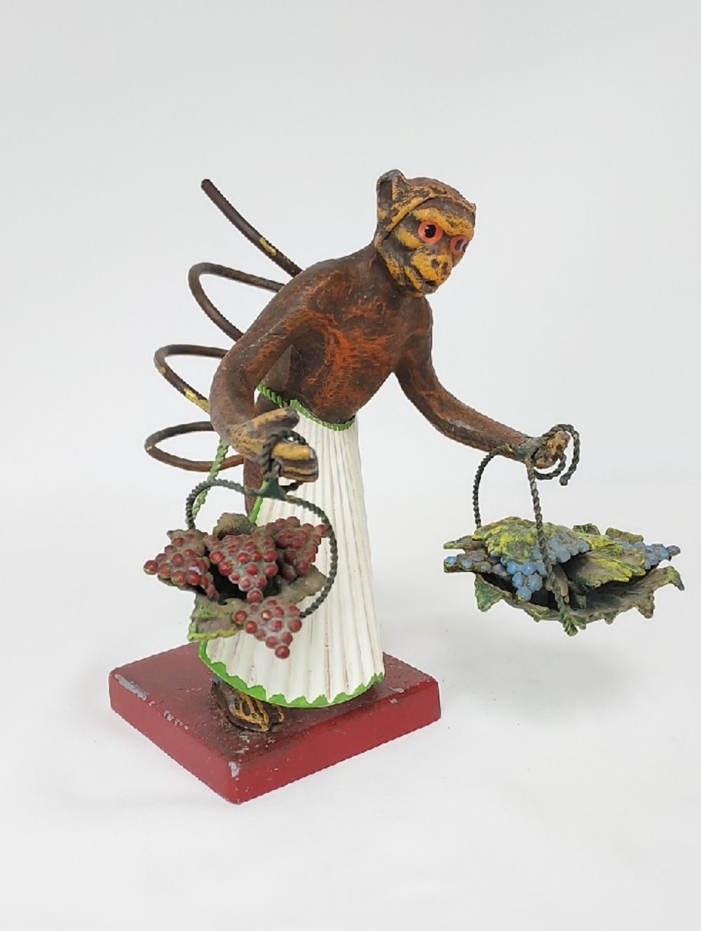 Vintage Petites Choses Cast Metal Monkey Bud Vase Figurine with Baskets
